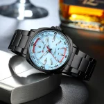 Curren 8455 Stainless Steel Men’s Watch- Black/Sky Blue