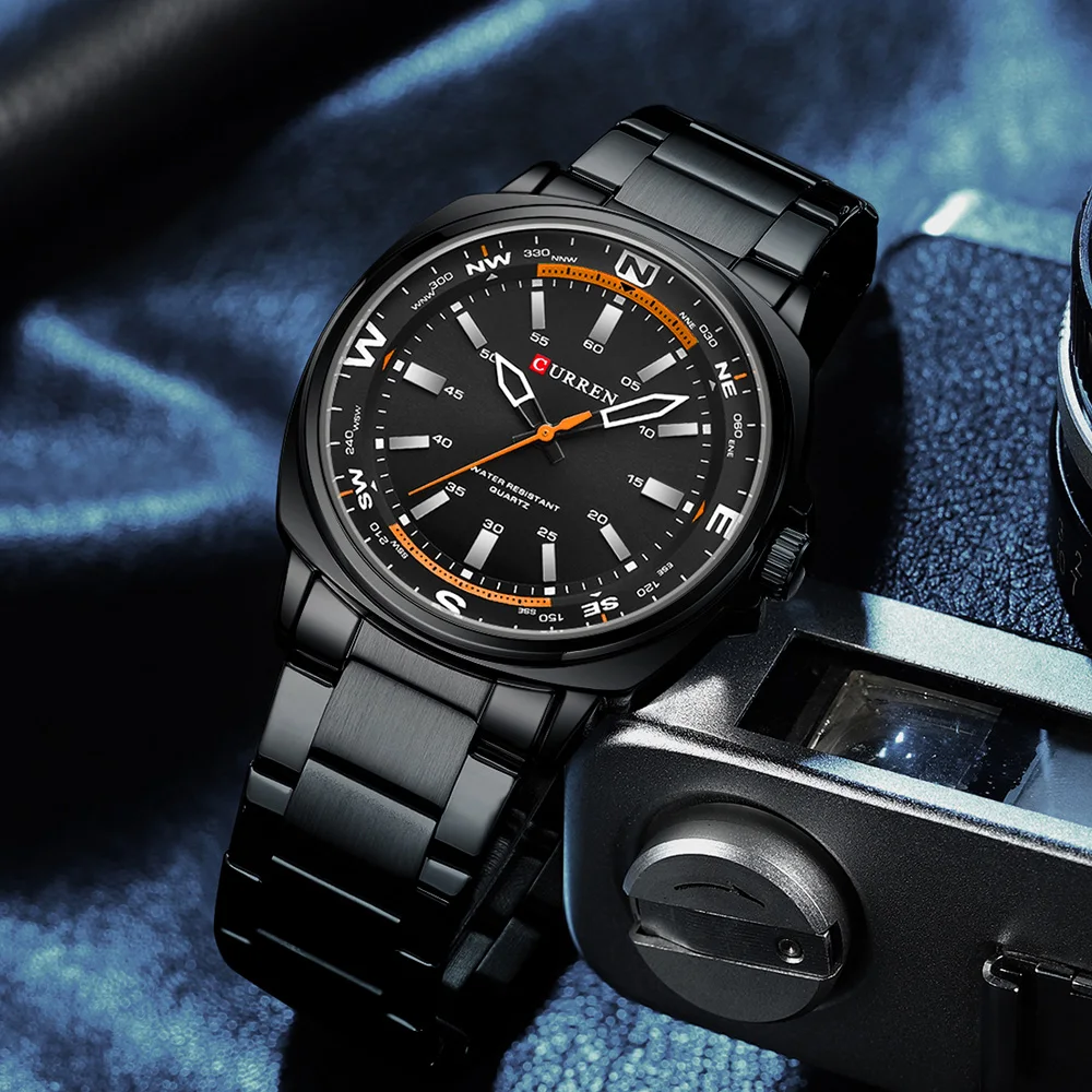 2025-08-12-1755003787372-CURREN-Fashion-Unique-Design-Watch-for-Man-Simple-Business-Stainless-Steel-Band-Top-Brand-Men-s.jpg_ Curren 8455 Stainless Steel Men’s Watch- Black - Image 1