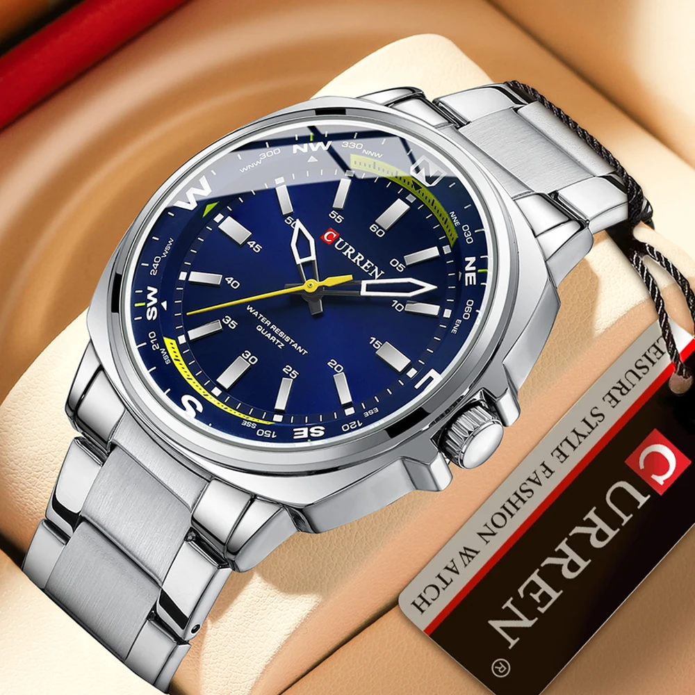 2025-08-12-1755003787550-CURREN-Brand-Quartz-Watch-For-Men-Waterproof-Sport-Military-Watches-Mens-Business-Stainless-Steel-Wr Curren 8455 Stainless Steel Men’s Watch- Silver/Blue - Image 1