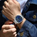 Curren 8455 Stainless Steel Men’s Watch- Silver/Blue - Image 2