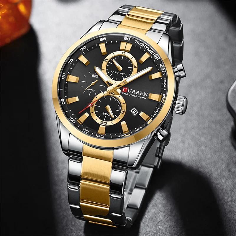2025-08-12-1755003792609-CURREN-Original-WristWatch-Waterproof-Chronograph-Men-Watch-Military-Top-Brand-Luxury-Gold-Stainless Curren 8445 Chronograph Men’s Watch- Silver Golden/Black - Image 1