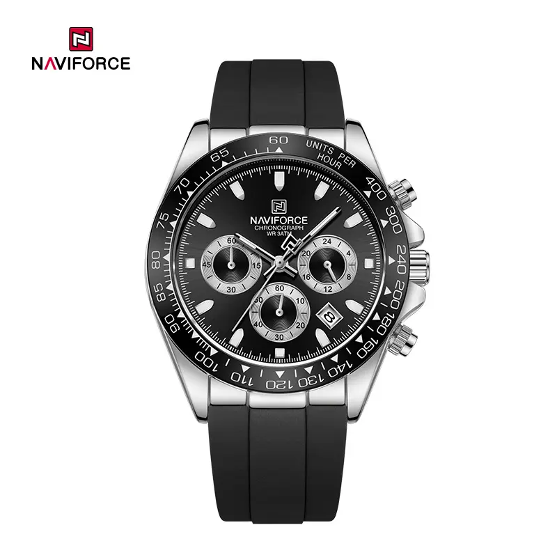 2025-08-12-1755003856104-NF8054-2-1 Naviforce 8054 Chronograph Rubber Belt Men's Watch- Black - Image 1