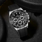 Naviforce 8054 Chronograph Rubber Belt Men's Watch- Black - Image 2
