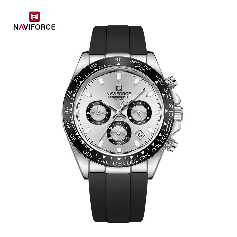 2025-08-12-1755003863250-NF8054-1 Naviforce 8054 Chronograph Rubber Belt Men's Watch- Black/White - Image 1