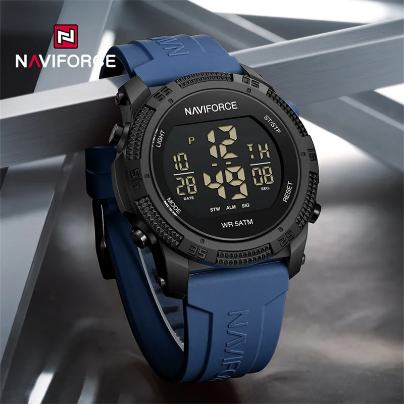2025-08-12-1755005271005-NAVIFORCE-Top-Brand-Electronic-Watch-for-Men-Luxury-Fashion-5ATM-Waterproof-Silicone-Strap-Calendar- Naviforce 7104 Rubber Belt Men’s Watch- Blue - Image 1