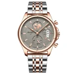 Poedagar 802 Chronograph Men’s Watch- Silver Rose Gold/Gray