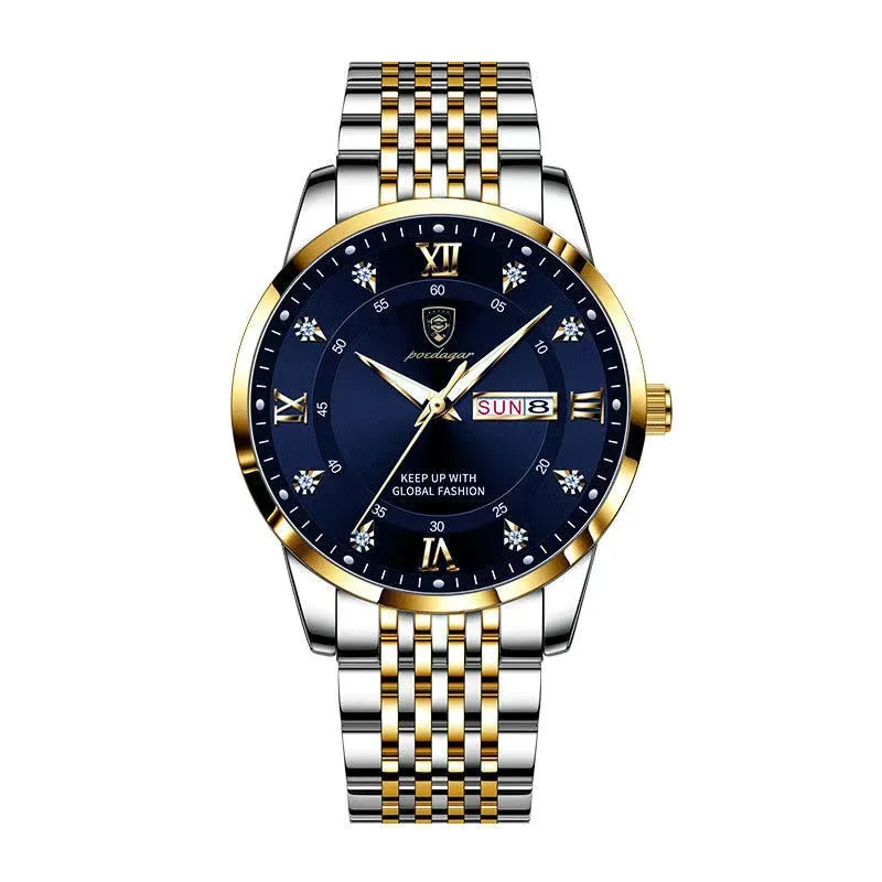 2025-08-12-1755005598756-Hb56aeffe9f7c405ead39c7e12a3a2e87a-jpg Poedagar 836 Stainless Steel Men’s Watch- Silver Golden/Blue - Image 1