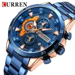 Curren 8402 Chronograph Stainless Steel Men's Watch- Blue - Image 3
