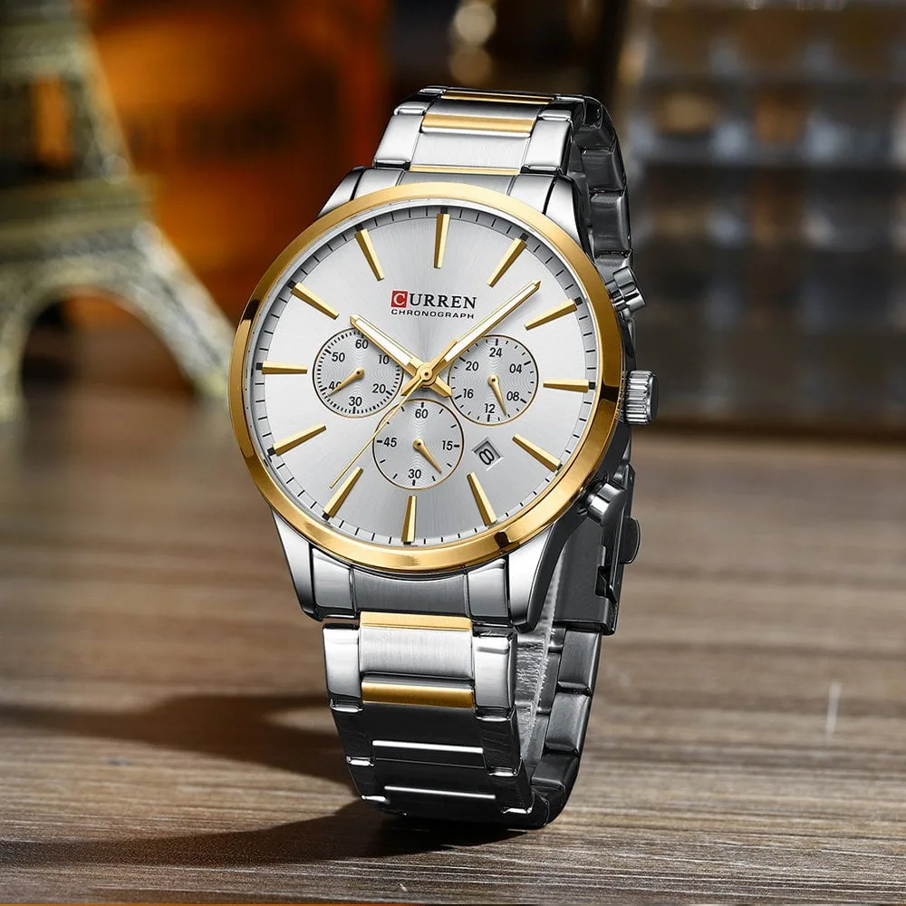 2025-08-12-1755005799688-8435-jpg Curren 8435 Chronograph Men’s Watch- Silver Golden/White - Image 1