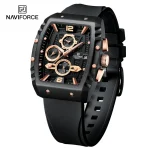 Naviforce 8025 Chronograph Rubber Belt Men’s Watch- Black/Rose Gold