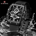 Naviforce 8025 Chronograph Rubber Belt Men’s Watch- Black - Image 2