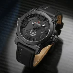 Naviforce 9099 Leather Belt Men's Watch- Black