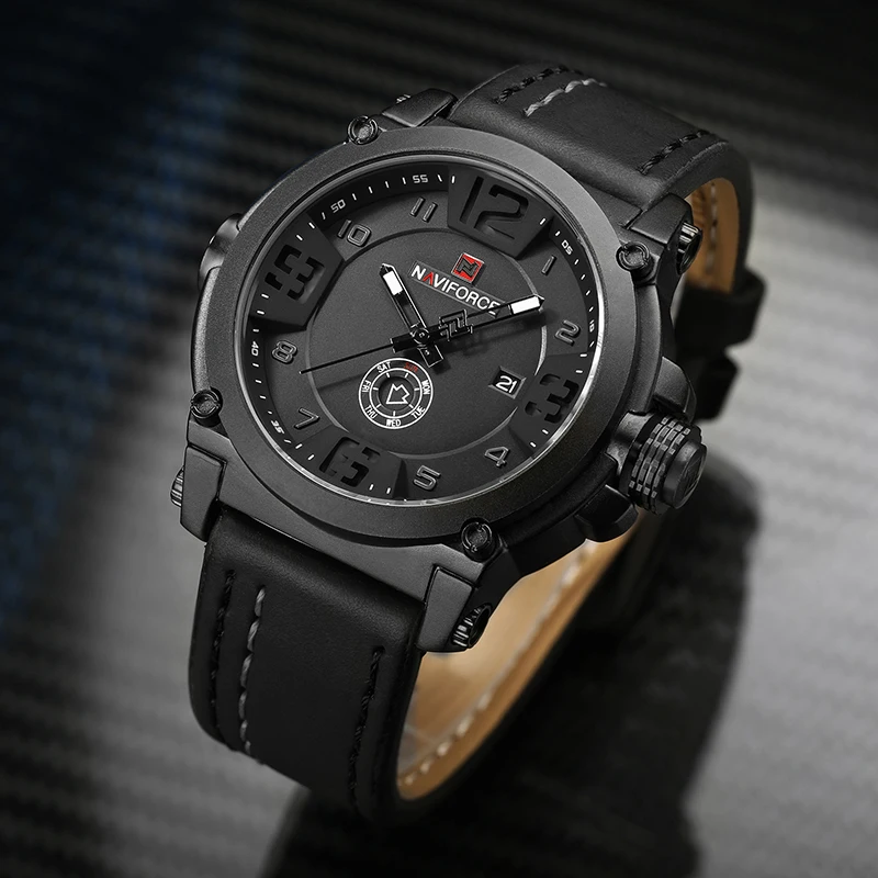 2025-08-12-1755006045510-Mens-Watches-NAVIFORCE-Top-Luxury-Brand-Men-Leather-Analog-Quartz-Date-Clock-Man-Waterproof-Sports-A Naviforce 9099 Leather Belt Men's Watch- Black - Image 1