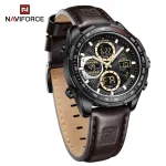 Naviforce 9197 Dual Time Leather Belt Men's Watch- Dark Brown - Image 2