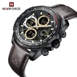 Naviforce 9197 Dual Time Leather Belt Men's Watch- Dark Brown - Image 3