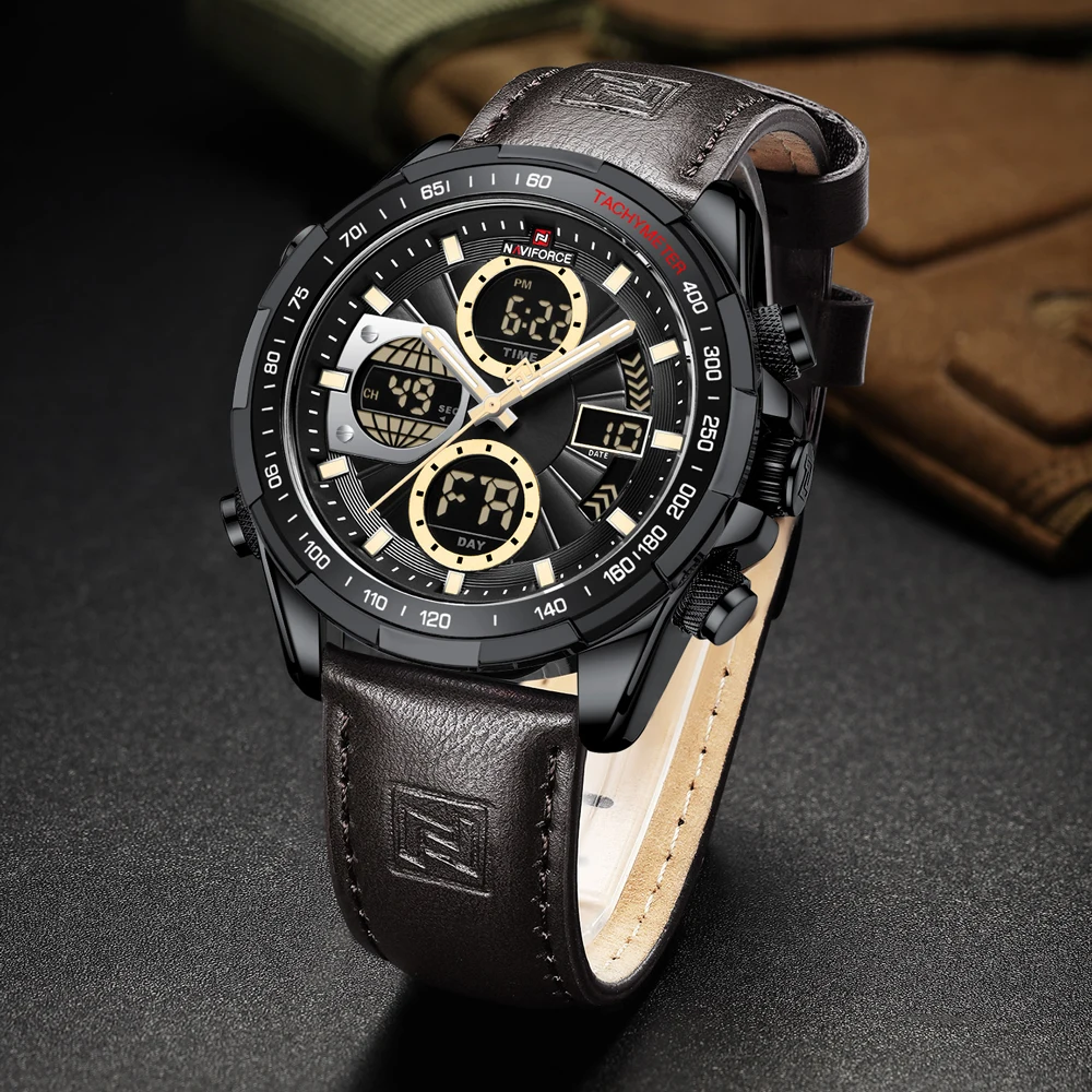 2025-08-12-1755006047685-Naviforce-2.jpg_ Naviforce 9197 Dual Time Leather Belt Men's Watch- Dark Brown - Image 1