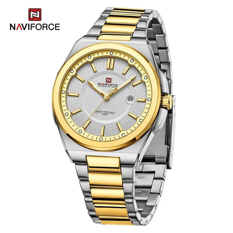 2025-08-12-1755006122615-Naviforce-Watch-for-Men-Stainless-Steel-Waterproof-Military-Fashion-Male-Wristwatch-Quartz-Date-Cloc Naviforce 9212 Stainless Steel Men's Watch- Silver/Gold - Image 1