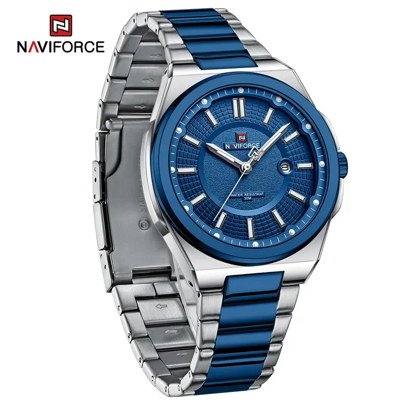 2025-08-12-1755006122947-NAVIFORCE-New-Men-s-Watch-Stainless-Steel-Strap-Military-Casual-WristWatches-Male-Business-Waterproo Naviforce 9212 Stainless Steel Men's Watch- Silver/Blue - Image 1