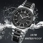 Naviforce 9212 Stainless Steel Men's Watch- Silver/Black - Image 4