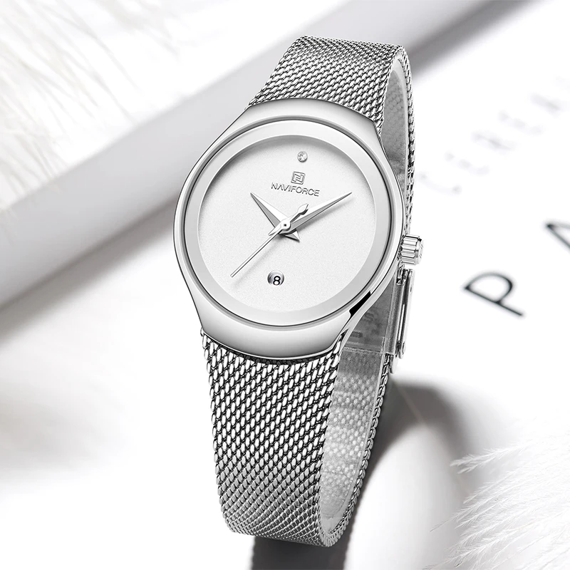 2025-08-12-1755006148349-NAVIFORCE-Watch-Women-Simple-Casual-Date-Waterproof-Quartz-Wristwatch-Fashion-Ladies-Watches-Clock-F Naviforce 5004 Stainless Steel Ladies Watch- Silver - Image 1
