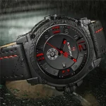 Naviforce 9099 Leather Belt Men's Watch- Black/Red - Image 2