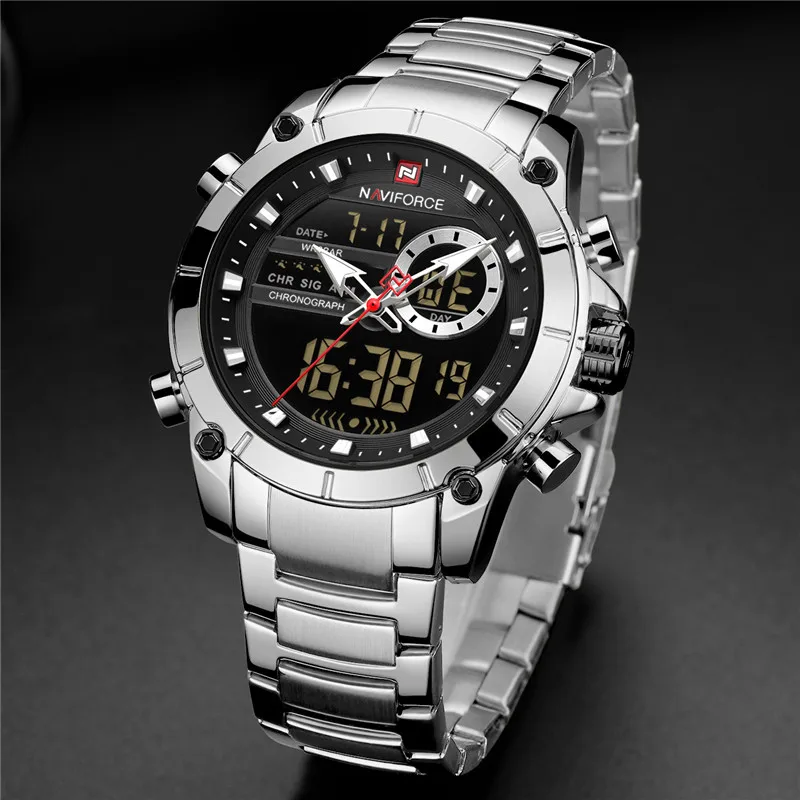 2025-08-12-1755006157549-NAVIFORCE-Top-Brand-Luxury-Classic-Men-Watch-Quartz-Digital-Male-Clock-Military-Sport-Silver-Stainle Naviforce 9163 Dual Time Men's Watch- Silver - Image 1