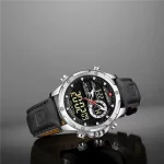 Naviforce 9208 Dual Time Leather Belt Men's Watch- Black/Silver - Image 3