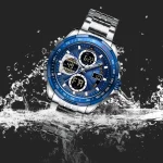 Naviforce 9197 Dual Time Stainless Steel Men's Watch- Silver/Blue - Image 3
