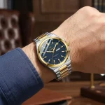 Poedagar 896 Stainless Steel Men's Watch- Silver Golden/Blue - Image 3