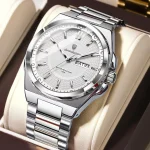 Poedagar 896 Stainless Steel Men's Watch- Silver/White