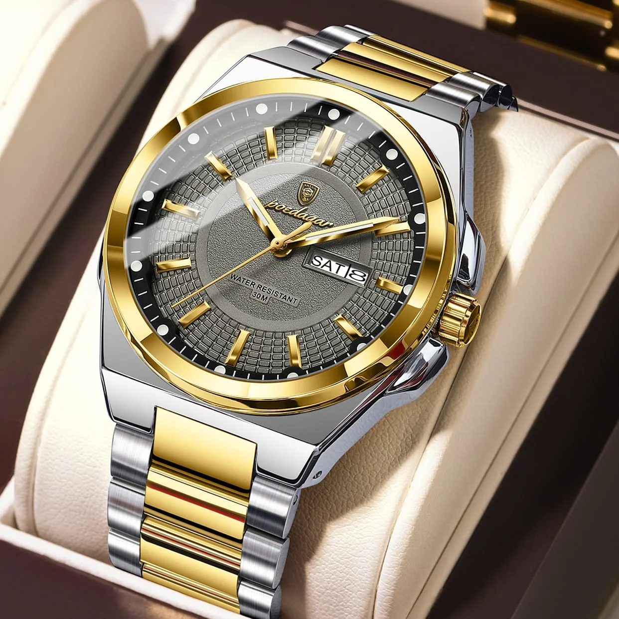 IMG-20260402-WA0226 Poedagar 896 Stainless Steel Men's Watch- Silver Golden/Gray - Image 1