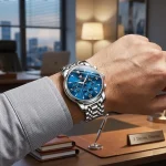 Olevs 3639 Chronograph Men’s Watch- Silver/Blue - Image 2