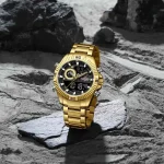 Naviforce 9262 Dual Time Stainless Steel Men’s Watch- Golden/Black - Image 2