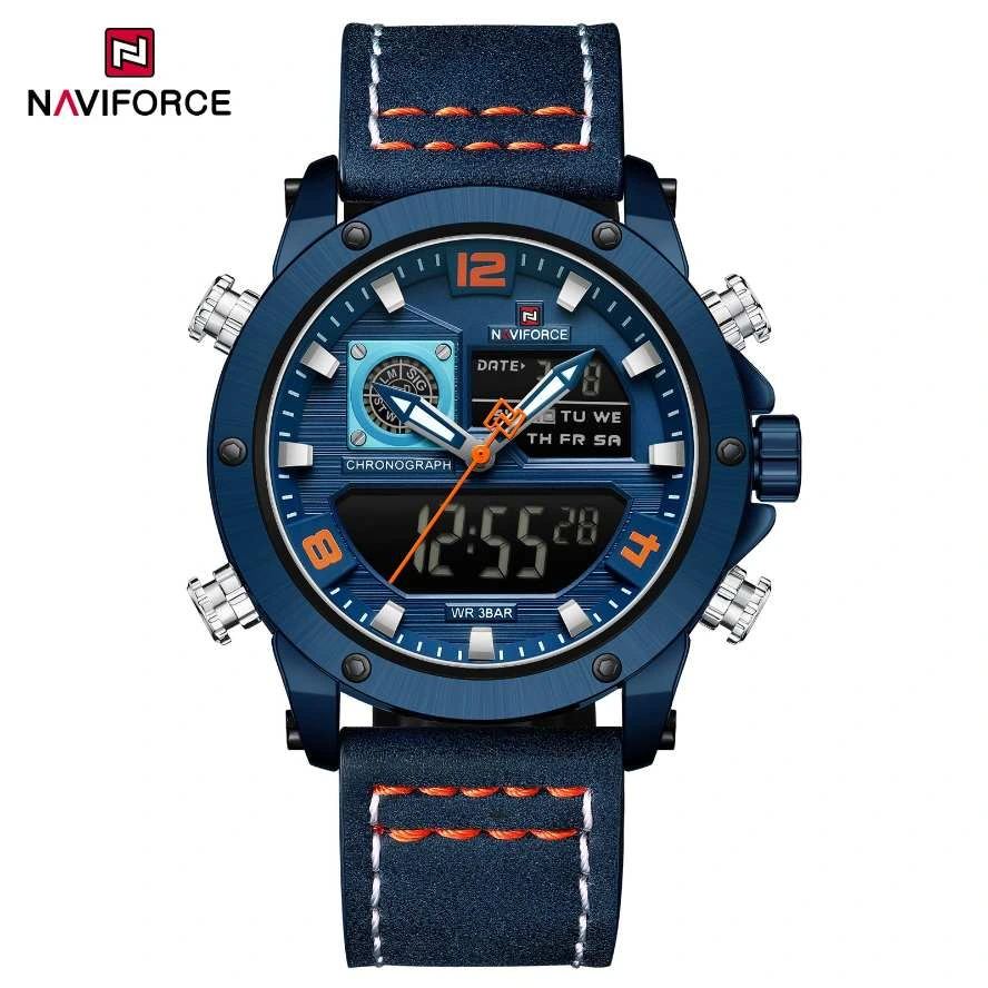 compressed_IMG-20251212-WA0033 Naviforce 9236 Dual Time Leather Belt Men's Watch- Blue - Image 1