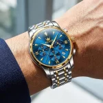 Olevs 3639 Chronograph Men’s Watch- Silver Golden/Blue - Image 2