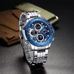 Naviforce 9197 Dual Time Stainless Steel Men's Watch- Silver/Blue - Image 4