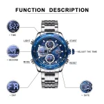 Naviforce 9197 Dual Time Stainless Steel Men's Watch- Silver/Blue - Image 5