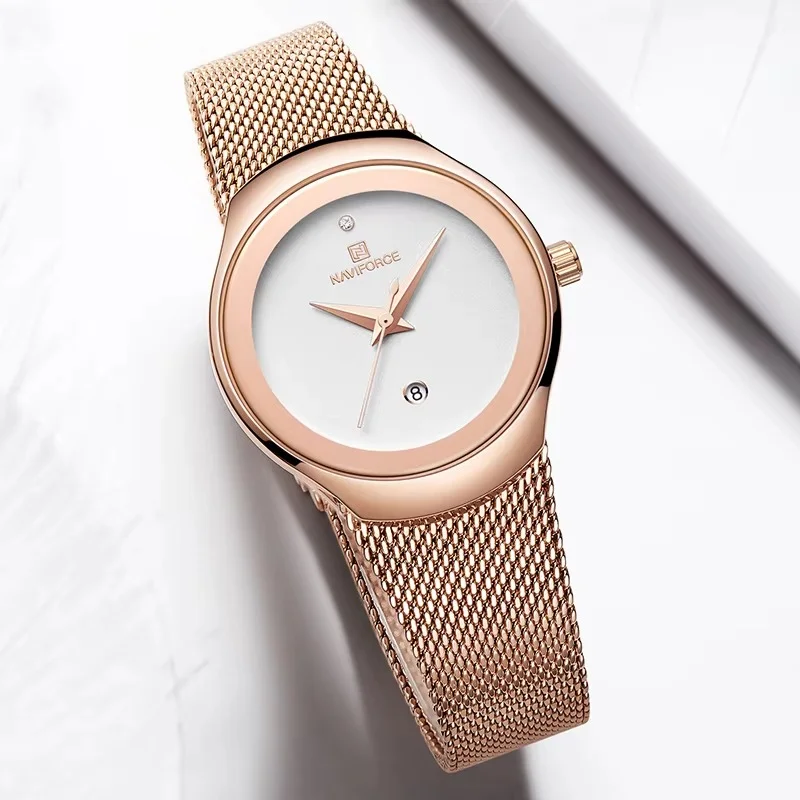 main_imageH70b6cf9b214345ea9d39347fad5aa8f6D Naviforce 5004 Stainless Steel Ladies Watch- Rose Gold/White - Image 1
