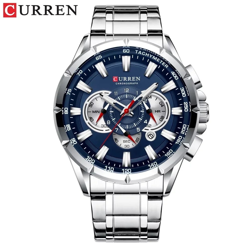 main_imageH94c3453caaff43a2a4a4cf0e33926d7bm Curren 8363 Chronograph Men’s Watch- Silver/Blue - Image 1