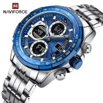 Naviforce 9197 Dual Time Stainless Steel Men's Watch- Silver/Blue - Image 2