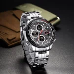 Naviforce 9197 Dual Time Stainless Steel Men's Watch- Silver/Black - Image 4