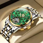 Olevs 9910 Automatic Mechanical Men’s Watch- Silver Golden/Green