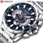 Curren 8363 Chronograph Men’s Watch- Silver/Blue - Image 4