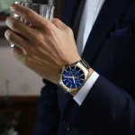 Curren 8435 Chronograph Men’s Watch- Silver Golden/Blue - Image 2