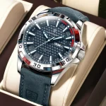 Poedagar 895 Leather Belt Men’s Watch- Blue - Image 4