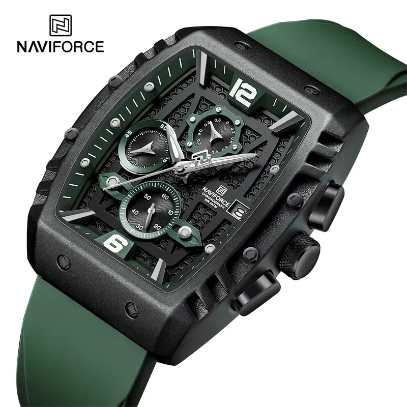 main_imageS36cd0e7781c0488a9b6a2e7bcf84fb6cD Naviforce 8025 Chronograph Rubber Belt Men’s Watch- Green - Image 1