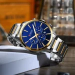Curren 8435 Chronograph Men’s Watch- Silver Golden/Blue - Image 3