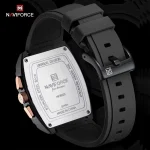 Naviforce 8025 Chronograph Rubber Belt Men’s Watch- Black/Rose Gold - Image 3