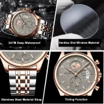 Poedagar 802 Chronograph Men’s Watch- Silver Rose Gold/Gray - Image 5