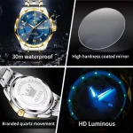 Olevs 5609 Diamond Cut Glass Men’s Watch- Silver Golden/Blue - Image 5